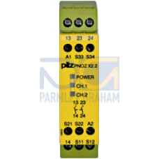 Safety relay (standalone), inputs: 1/2-channel wiringwith detection of shorts across contacts, outputs: 2 N/O,automatic/monitored start, UB = 24 VAC/DC, width: 22.5 mm, screw terminals integrated, mon