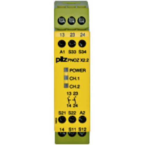 Safety relay (standalone), inputs: 1/2-channel wiringwith detection of shorts across contacts, outputs: 2 N/O,automatic/monitored start, UB = 24 VAC/DC, width: 22.5 mm, screw terminals integrated, mon