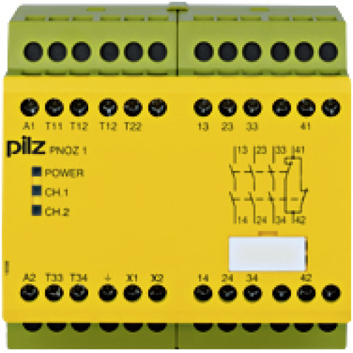 Safety relay (standalone), inputs: 1/2-channel wiringwithout detection of shorts across contacts, outputs: 3 N/O, 1 N/C, UB =110 - 120 V AC,width: 90 mm, screw terminals integrated, monitoring of E-ST