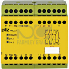 Safety relay (standalone), inputs: 1/2-channel wiringwithout detection of shorts across contacts, outputs: 3 N/O, 1 N/C, UB =230 - 240 V AC,width: 90 mm, screw terminals integrated, monitoring of E-ST