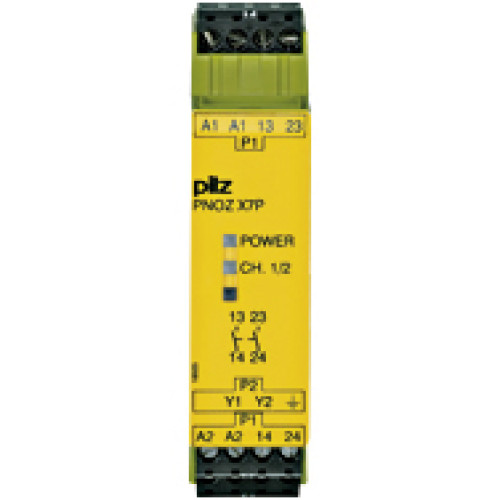 Safety relay (standalone), inputs: 1-channel wiring,outputs: 2 N/O, automatic/manual start, UB = 230 - 240 V AC,width: 22.5 mm, plug-in terminals of screw type, monitoring ofE-STOP, safety gates, feed