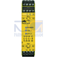 Safety relay (standalone), inputs: 1-channel wiring,outputs: 3 N/O, 1 N/C, automatic/manual start, UB 24 V DC, width:22.5 mm, plug-in screw terminals, monitoring of E-STOP,safety gates.