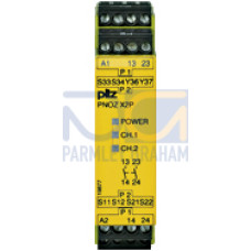 Safety relay (standalone), inputs: 1/2-channel wiringwith/without detection of shorts across contacts, outputs: 2 N/Oautomatic/manual/monitored start, UB 24 V AC/DC, width: 22.5mm, plug-in screw termi