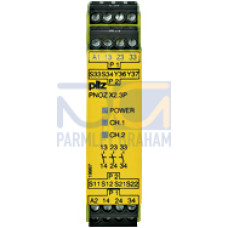Safety relay (standalone), inputs: 1/2-channel wiringwith/without detection of shorts across contacts, outputs: 3 N/Oautomatic/manual/monitored start, UB 24 V AC/DC, width: 22.5mm, plug-in screw termi