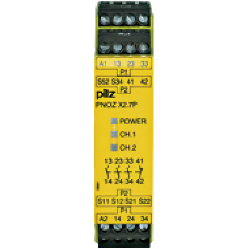 Safety relay (standalone), inputs: 1/2-channel wiringwith/without detection of shorts across contacts, outputs: 3 N/O, 1 N/C,monitored start, UB24 V AC/DC, width: 22.5 mm, plug-in screw terminals, mon