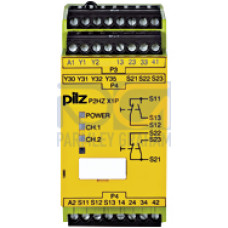 Safety relay (standalone), inputs: Per pushbutton 1 N/O, 1 N/C,outputs: 3 N/O, 1 N/C, 2 SC, UB 24 V DC, width: 45 mm, plug-inscrew terminals, two-hand control relay/monitoring of simultaneityof two-ha