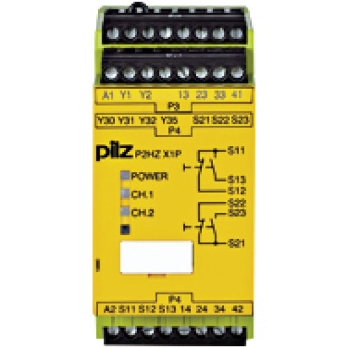 Safety relay (standalone), inputs: Per pushbutton 1 N/O, 1 N/C,outputs: 3 N/O, 1 N/C, 2 SC, UB 24 V DC, width: 45 mm, plug-inscrew terminals, two-hand control relay/monitoring of simultaneityof two-ha