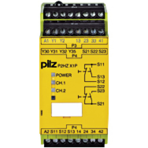 Safety relay (standalone), inputs: Per pushbutton 1 N/O, 1 N/C,outputs: 3 N/O, 1 N/C, 2 SC, UB = 230 V AC, width: 45 mm, plug-inscrew terminals, two-hand control relay/monitoring of simultaneityof two
