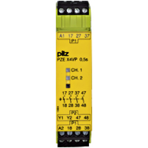Contact expansion, inputs: 1-channel wiring, outputs: 4 N/O t-d,(t= 0.5 s fix), UB = 24 V DC, width: 22.5 mm plug-in terminalsof screw type, contact block for contact expansion in connection withsafet