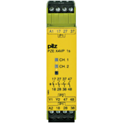 Contact expansion, inputs: 1-channel wiring, outputs: 4 N/O t-d,(t=1 s fixed), UB = 24 V DC, width: 22.5 mm plug-in terminalsof screw type, contact block for contact expansion in connection withsafety