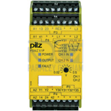 Safety relay (standalone), inputs: 1/2-channel wiring,outputs: 2 N/O, 1 N/C, 2 SC, UB 24 - 240 V AC/DC, UM = 0.02 - 0.5 VAC/DC,UMmax = 690 V, width: 45 mm, standstill monitor. The device monitorsthe E