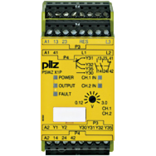 Safety relay (standalone), inputs: 1/2-channel wiring,outputs: 2 N/O, 1 N/C, 2 SC, UB 24 - 240 V AC/DC, UM = 0.12 - 3 V AC/DC,UMmax = 690 V, width: 45 mm, standstill monitor. The device monitorsthe EM