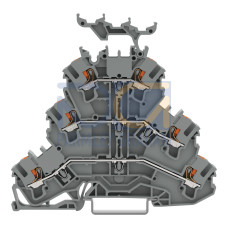 Triple-deck terminal block, with push-button, Through/through/through terminal block, gray