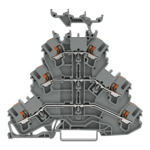 Triple-deck terminal block, with push-button, Through/through/through terminal block, gray