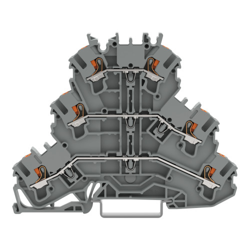 Triple-deck terminal block, with push-button, Through/through/through terminal block, gray