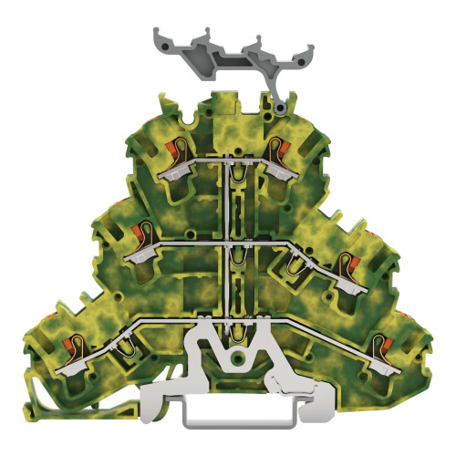 Triple-deck terminal block, 6-conductor ground terminal block, 2.5 mm&sup2;, green-yellow