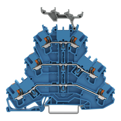 Triple-deck terminal block, with push-button, Through/through/through terminal block, blue