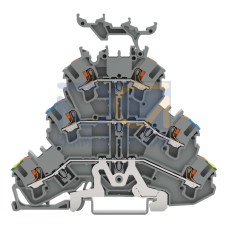 Triple-deck terminal block, Ground conductor/through/through terminal block, with push-button, gray