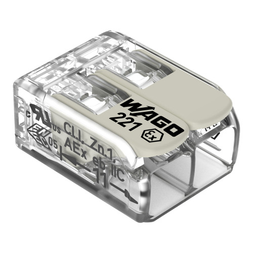 Splicing connector with levers, for all conductor types, for Ex e applications, transparent