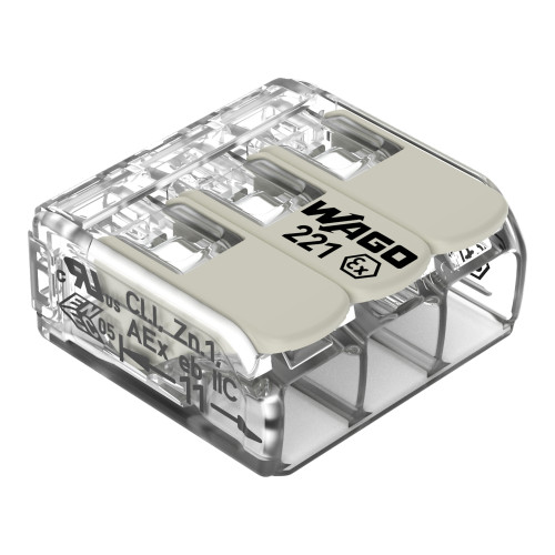Splicing connector with levers, for all conductor types, for Ex e applications, transparent
