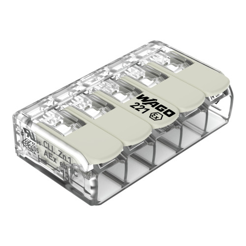 Splicing connector with levers, for all conductor types, for Ex e applications, transparent