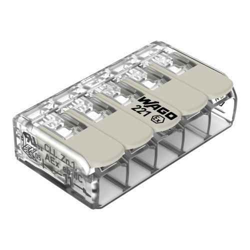 Splicing connector with levers, for all conductor types, for Ex e applications, transparent