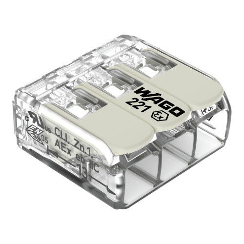 Splicing connector with levers, for all conductor types, for Ex e applications, transparent