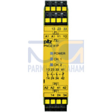 Safety relay (standalone), inputs: 1-channel wiring,outputs: 3 N/O, 1 N/C, automatic/manual start, UB 24 V DC, width:22.5 mm, spring-loaded terminals.