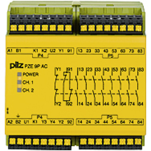 Contact expansion, inputs: 1/2-channel wiring with/withoutdetection of shorts across contacts, outputs: 8 N/O, 1 N/C, UB 24 - 240V AC/DC, width:90 mm, plug-in spring-loaded terminals.