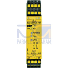 Safety relay (standalone), inputs: 1/2-channel wiringwith detection of shorts across contacts, outputs: 2 N/O,automatic/monitoredstart, UB 24 V AC/DC, width: 22.5 mm, plug-in spring-loaded terminals,m