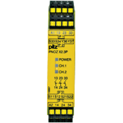 Safety relay (standalone), inputs: 1/2-channel wiringwith detection of shorts across contacts, outputs: 3 N/O,automatic/monitoredstart, UB = 24 V AC/DC, width: 22.5 mm, plug-in spring-loaded terminals