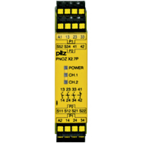 Safety relay (standalone), inputs: 1/2-channel wiringwith/without detection of shorts across contacts, outputs: 3 N/O, 1 N/C,monitored start, UB24 V AC/DC, width: 22.5 mm, plug-in spring-loaded termin