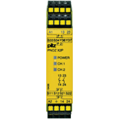 Safety relay (standalone), inputs: 1/2-channel wiringwith detection of shorts across contacts, outputs: 2 N/O,automatic/manualstart, UB = 48 - 240 V AC/DC, width 22.5 mm, plug-inspring-loaded terminal