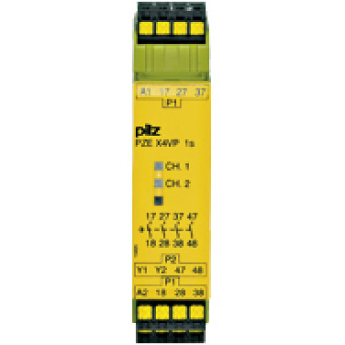 Contact expansion, inputs: 1-channel wiring, outputs: 4 N/O, (t =1 s fixed), UB = 24 V DC, width 22.5 mm, plug-in spring-loadedterminals,contact block for contact expansion in connection withsafety-re