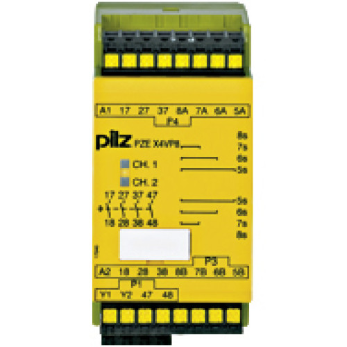Contact expansion, inputs: 1-channel wiring, outputs: 4 N/O, (t =5 - 8 s), UB = 24 V DC, width 45 mm, plug-in spring-loaded terminals,contact block for contact expansion in connection withsafety-relat