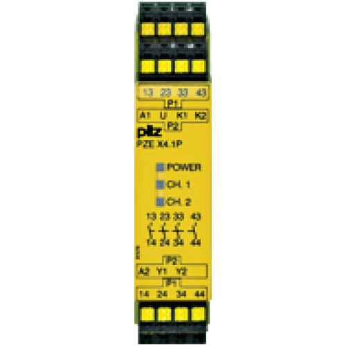 Contact expansion, inputs: 1/2-channel wiring, outputs: 4 N/O,UB = 24 V DC, width 22.5 mm, plug-in spring-loaded terminals, contactblockfor contact expansion in connection with safety-relatedcontrol c