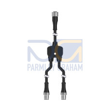 Splitter Cable, 4-pin M12 QD, Straight female trunk 0.3 m, Two Straight male branches 0.3 m, standard wiring for two separate black wire outputs