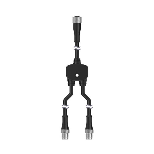 Splitter Cable, 4-pin M12 QD, Straight female trunk 0.3 m, Two Straight male branches 0.3 m, standard wiring for two separate black wire outputs