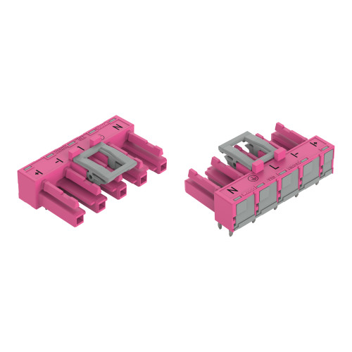 Socket for PCBs, angled, 5-pole, pink
