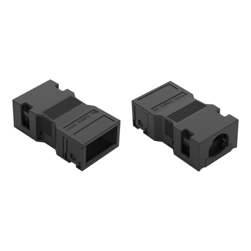 Strain relief housing, 2-pole, with locking clip, black