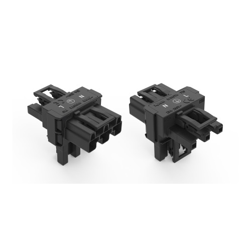 T-distribution connector, 3-pole, Cod. A, black