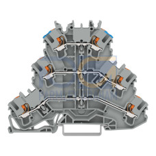 Triple-deck terminal block, with push-button, Through/through/through terminal block, gray
