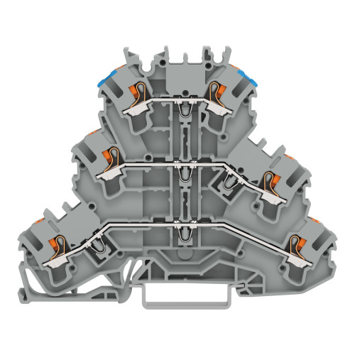 Triple-deck terminal block, with push-button, Through/through/through terminal block, gray