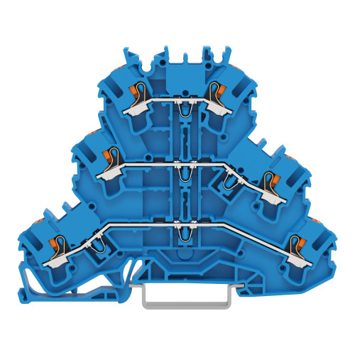 Triple-deck terminal block, with push-button, Through/through/through terminal block, blue