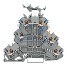 Triple-deck terminal block, with push-button, Through/through/through terminal block, gray