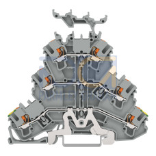 Triple-deck terminal block, Ground conductor/through/through terminal block, with push-button, gray