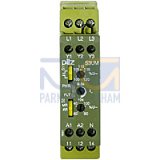 Voltage monitoring relay, to monitor overvoltage andundervoltage values, and the phase sequence in 3-phase supplies, 40 -400Hz, measuring voltage 400/440 V AC, width 22.5 mm, UB = 24 V DC,hysteresis40