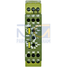 Voltage monitoring relay, to monitor overvoltage andundervoltage values, and the phase sequence in 3-phase supplies, 40 -400Hz, measuring voltage 400/480 V AC, width 22.5 mm, UB = 24 V AC.