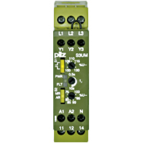 Voltage monitoring relay, to monitor overvoltage andundervoltage values, and the phase sequence in 3-phase supplies, 40 -400Hz, measuring voltage 400/480 V AC, width 22.5 mm, UB = 24 V AC.