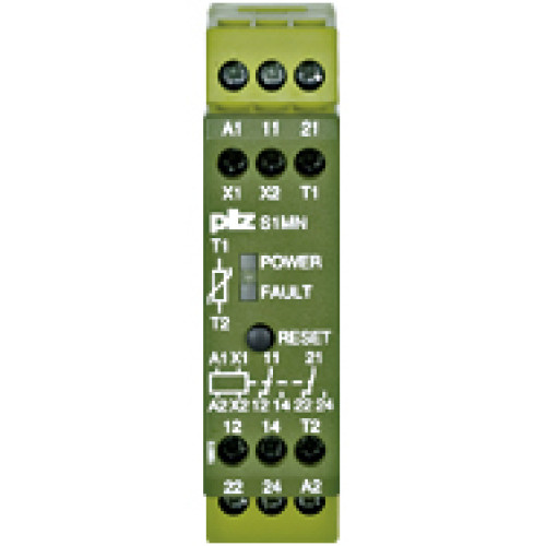 Thermistor monitoring relay, as a protection device from overheating ofmotors, generators, etc., 2 auxiliary contacts, 2 changeover contacts,width =22.5 mm, UB = 240 V AC.